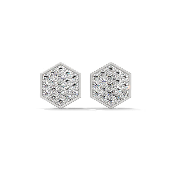 Inspired by nature’s geometry, these hexagon-shaped yellow gold studs shimmer with a full pavé of brilliant-cut diamonds.