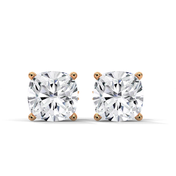 Cushion Cut Lab Grown Diamond Gold Stud Earrings