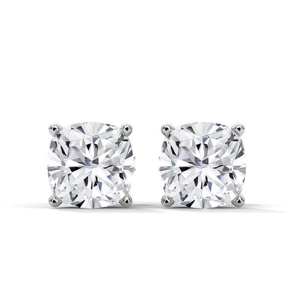 Cushion Cut Lab Grown Diamond Gold Stud Earrings