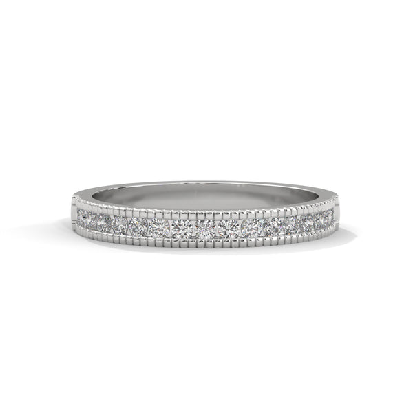 “Milgrain diamond wedding band crafted in sleek white gold, delivering timeless brilliance, refined elegance, and everyday luxury for modern forever moments.”