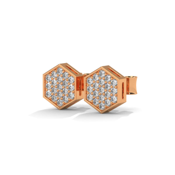 Inspired by nature’s geometry, these hexagon-shaped yellow gold studs shimmer with a full pavé of brilliant-cut diamonds.