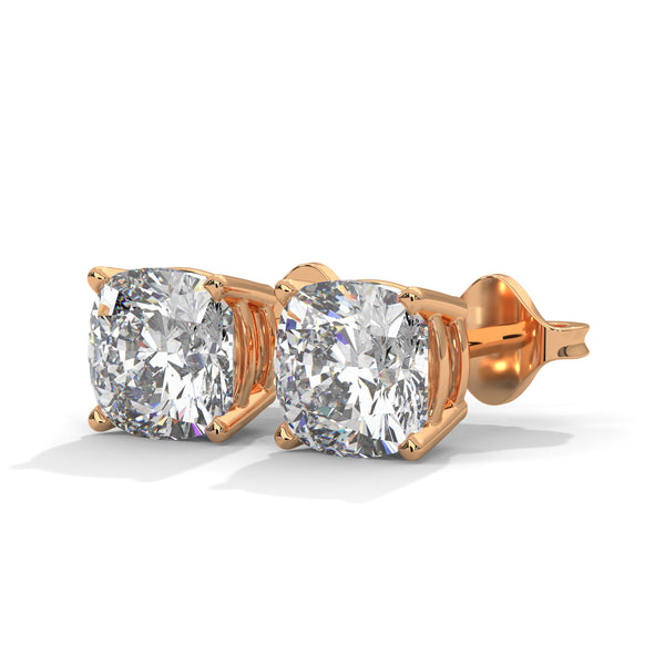 Cushion Cut Lab Grown Diamond Gold Stud Earrings