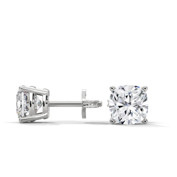 Cushion Cut Lab Grown Diamond Gold Stud Earrings