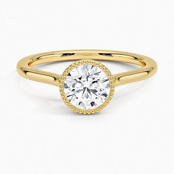 Liora Crest captures the essence of modern grace, featuring a sculptural split-shank design and a bezel-style crown accented with fine milgrain.