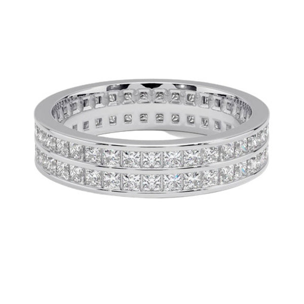 "Luxury double-row princess cut diamond eternity ring crafted in radiant yellow gold, delivering timeless sparkle, bold brilliance, and premium statement elegance."