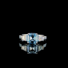 Three-Stone Emerald Cut Blue Diamond Ring with Step-Cut Baguette Side Stones (Art Deco Inspired Style) (1.97 ct. tw) 14kt White Gold