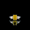 Radiant-cut yellow diamond three-stone ring with tapered baguette side stones (1.88 ct. tw.) 14kt White Gold