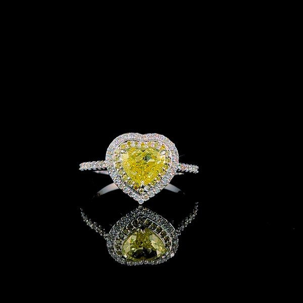 Heart-Shaped Fancy Yellow Diamond Double Halo Pavé Engagement Ring in White Gold (1.97 ct. tw.) 14kt White Gold