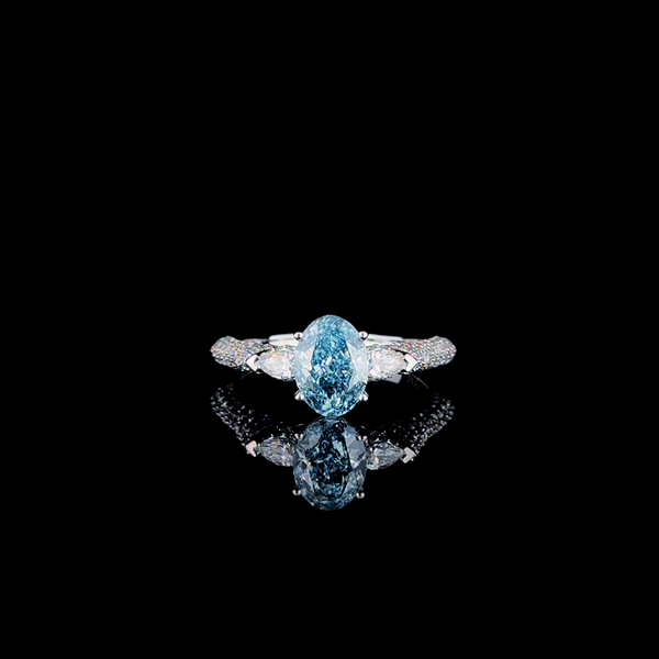 Fancy Blue Oval-Cut Diamond Three-Stone Pavé Engagement Ring with Pear Side Stones (2.38 ct. tw.) 14kt White Gold