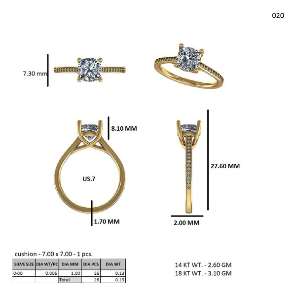 Cushion Cut Lab Grown Diamond Gold Ring