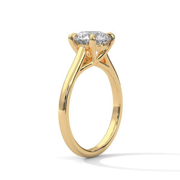 “Aurora Ring—round brilliant diamond sparkle, classic six-prong elegance, and timeless solitaire beauty crafted to symbolize enduring love, refined style, and radiant grace.”