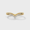 V-shaped gold band with row of round-cut lab grown diamonds