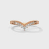 V-shaped gold band with row of round-cut lab grown diamonds