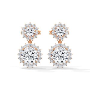 Double Halo Diamond Drop Earrings in Yellow Gold