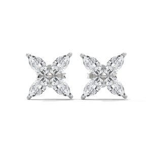 Marquise Petal Diamond Flower Studs in Rose Gold
