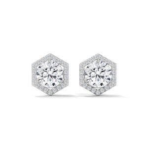 Hexa Halo Diamond Studs in Rose Gold