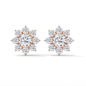 Floral Diamond Cluster Studs in Rose Gold