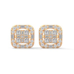 Art Deco-Inspired Diamond Stud Earrings in Rose Gold