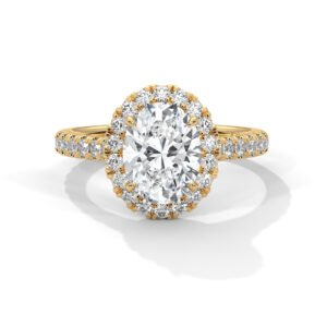 Oval Halo Engagement Ring with Diamond Band in Yellow Gold