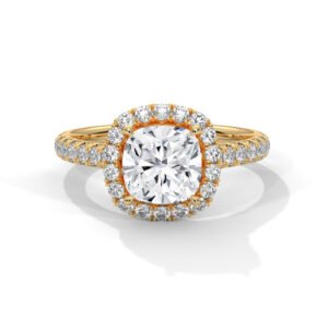 Cushion Cut Halo Engagement Ring in Yellow Gold