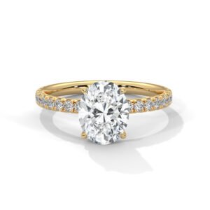 Oval-Cut Diamond Engagement Ring with Pave Band in Yellow Gold
