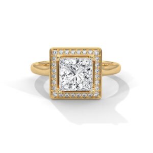 Princess-Cut Halo Engagement Ring in Yellow Gold