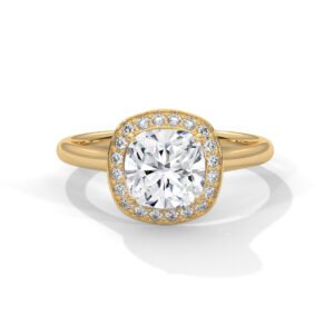 Yellow Gold Diamond Halo Engagement Ring with Plain Band