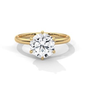 Round Brilliant Cut Diamond Solitaire Ring with Six-Prong Setting in Yellow Gold