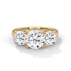 Three-Stone Round Diamond Engagement Ring in Yellow Gold