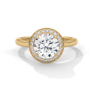 Round Halo Diamond Engagement Ring in Yellow Gold