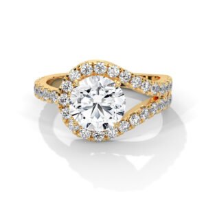 Double Row Split Shank Diamond Engagement Ring in Yellow Gold