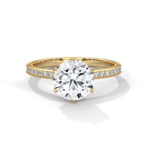 Yellow Gold Round-Cut Diamond Engagement Ring with Pave Band
